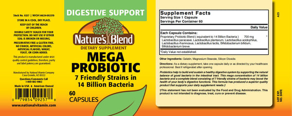 Nature's Blend, Mega Probiotic, 7 Friendly Strains in 14 Billion Bacteria, 60 Capsules