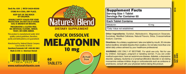 Nature's Blend, Melatonin 10 mg, Quick Dissolve Cherry Flavor, 60 Tablets