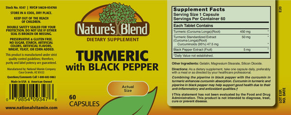 Nature's Blend, Turmeric 500 mg with Black Pepper, 60 Capsules