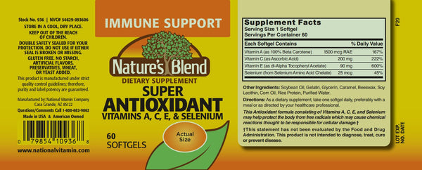 Nature's Blend, Super Antioxidant Vitamins A, C, E and Selenium, 60 Softgels
