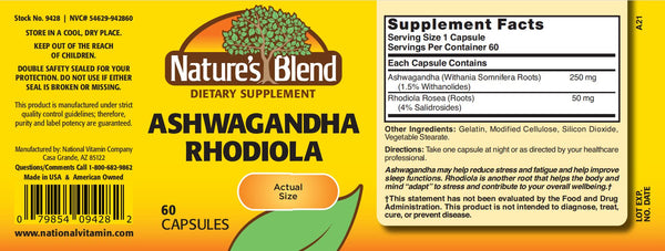 Nature's Blend, Ashwaghanda Rhodiola, 60 Capsules