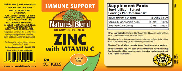 Nature's Blend, Zinc with Vitamin C, 120 Softgels