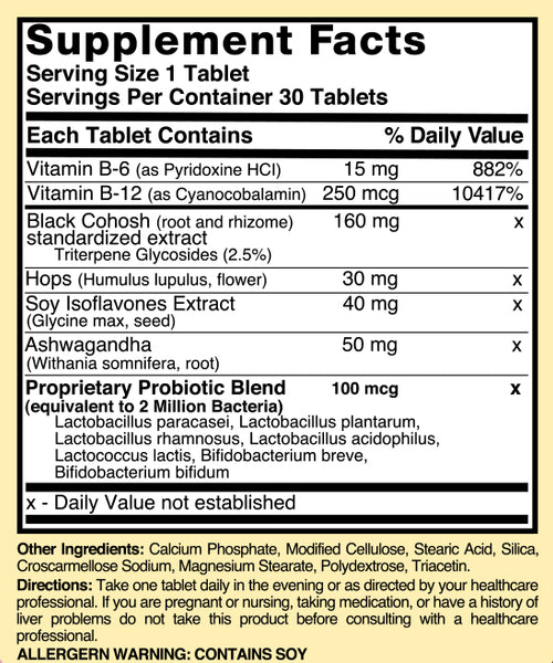 Nature's Blend, Menopause Relief with 2 Million CFU Probiotic Mix, 60 Tablets