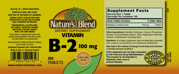Nature's Blend, Vitamin B-2, 100 mg, 100 Tablets