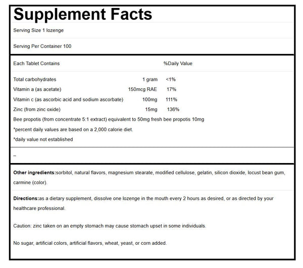 Nature's Blend, Zinc Lozenges with A & C & Bee Propolis, Cherry Flavor, 100 Lozenges