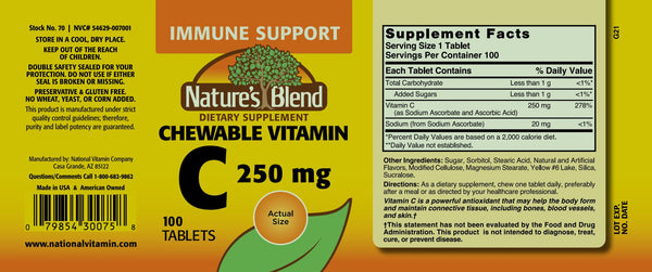 Nature's Blend, Vitamin C Chewable, 250 mg, 100 Tablets