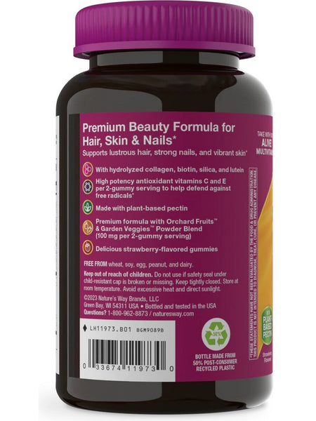 Nature's Way, Alive! Premium Hair, Skin and Nails Premium Gummy, Strawberry,  60 Gummies