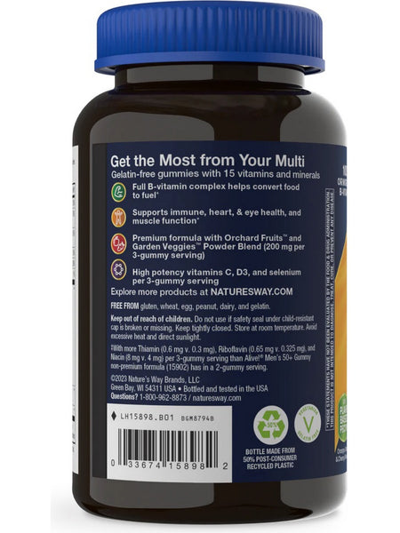 Nature's Way, Alive! Men's 50+ Premium Gummy Multivitamin, Orange, Grape, and Cherry, 75 Gummies