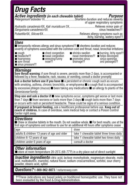 Nature's Way, Umcka Allergy + Sinus Relief Chewables, Cherry, 20 Tablets