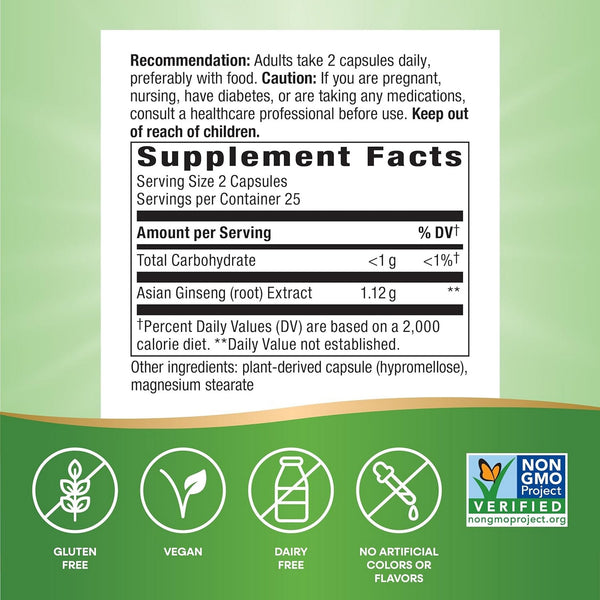Nature's Way, Asian Ginseng, 1,120 mg, 50 Vegan Capsules