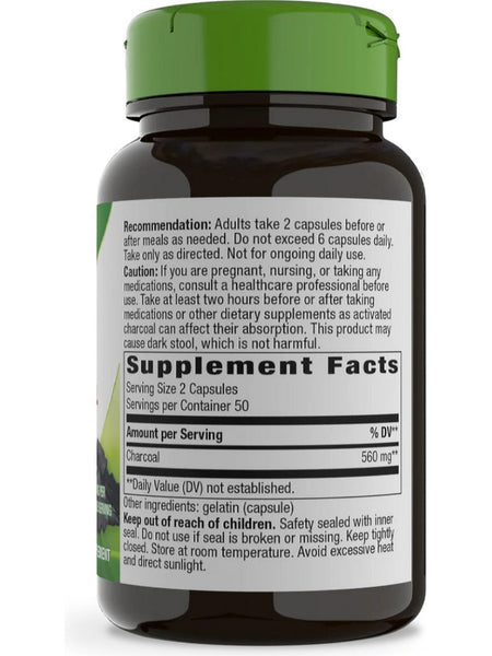 Natures Way, Activated Charcoal, Green Bottle, 100 Capsules
