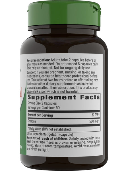 Natures Way, Activated Charcoal, Green Bottle, 100 Capsules