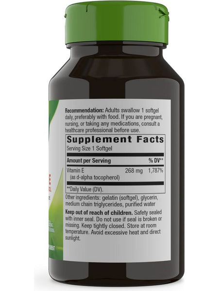 Nature's Way, Vitamin E D-Alpha Tocopherol, 268 mg,100 Softgels