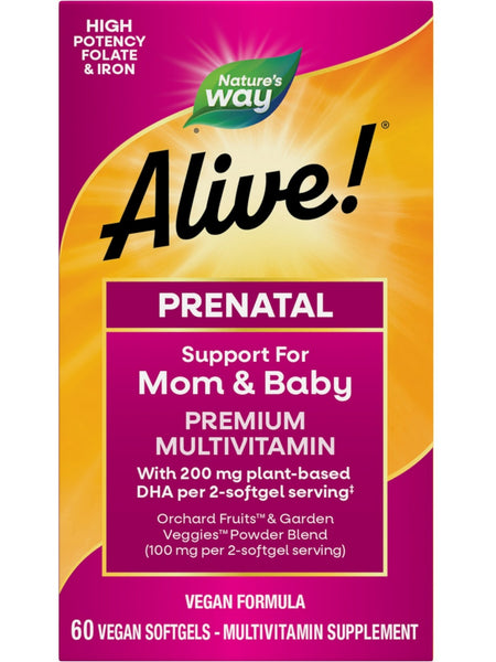 Nature's Way, Alive! Prenatal Premium Multivitamin, 60 Vegan Softgels