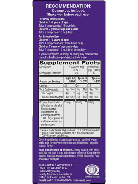 Nature's Way, Sambucus Traditional Immune Syrup for Kids, Organic Elderberry Extract, 4 floz