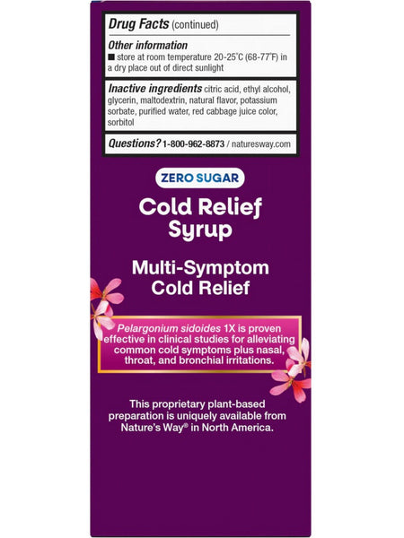 Nature's Way, Umcka Zero Sugar Cold Relief Syrup, Grape, 4 floz