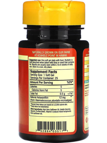 Nutrex Hawaii, BioAstin Hawaiian Astaxanthin, 12 mg, 25 Soft Gels