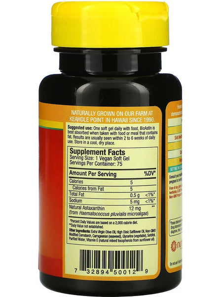 Nutrex Hawaii, BioAstin Hawaiian Astaxanthin, 12 mg, 75 Vegan Soft Gels