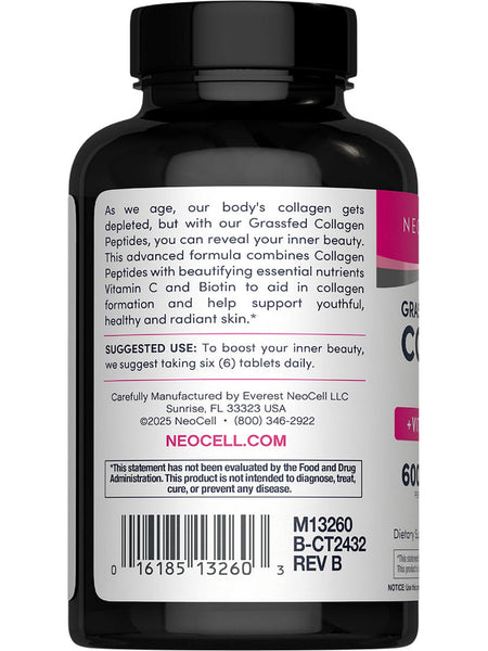 NeoCell, Grassfed Collagen Peptides + Vitamin C and Biotin, 180 Tablets