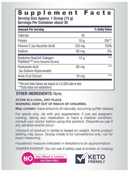 NeoCell, Advanced Collagen Peptides + Hyaluronic Acid and Vitamin C, Unflavored, 13.7 oz