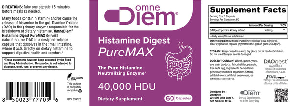 OmneDiem, Histamine Digest Puremax, 40,000 HDU, 60 Capsules