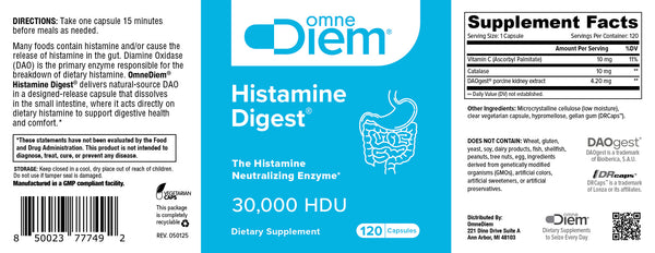 OmneDiem, Histamine Digest, 30,000 HDU, 120 Capsules