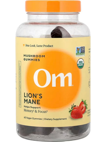 Om Mushroom Superfood, Lion's Mane Mushroom Gummies, Strawberry, 60 Vegan Gummies