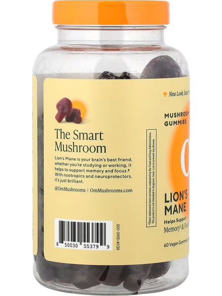 Om Mushroom Superfood, Lion's Mane Mushroom Gummies, Strawberry, 60 Vegan Gummies