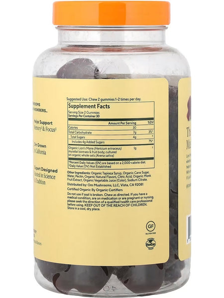 Om Mushroom Superfood, Lion's Mane Mushroom Gummies, Strawberry, 60 Vegan Gummies