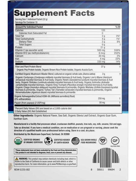 Om Mushroom Superfood, Master Blend Plant Protein, Creamy Vanilla, 10 Packets