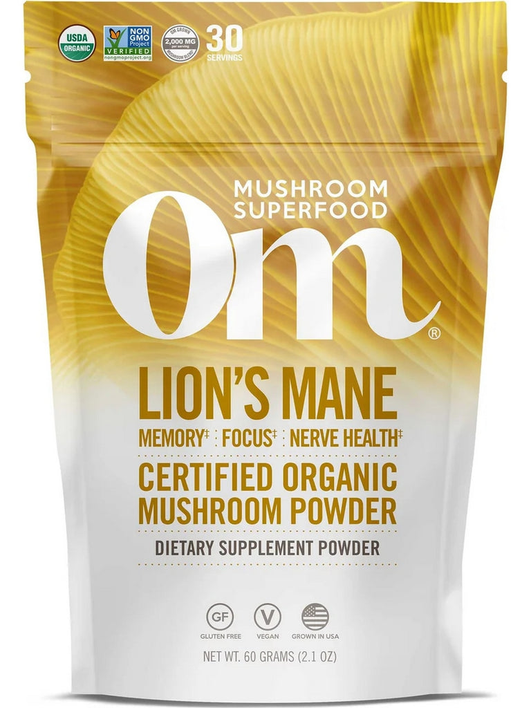 Om Mushroom Superfood, Lion's Mane Certified Organic Mushroom Powder, 2.1 oz