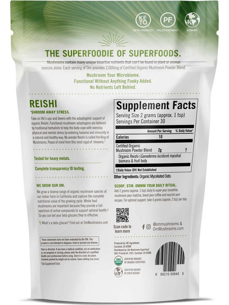 Om Mushroom Superfood, Reishi Certified Organic Mushroom Powder, 2.1 oz