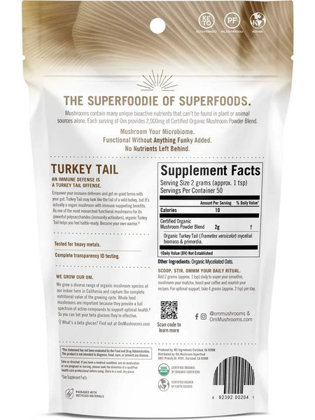 Om Mushroom Superfood, Turkey Tail Certified Organic Mushroom Powder, 3.5 oz