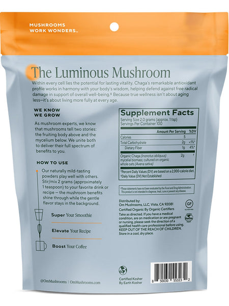 Om Mushroom Superfood, Chaga Certified Organic Mushroom Powder, 7.05 oz