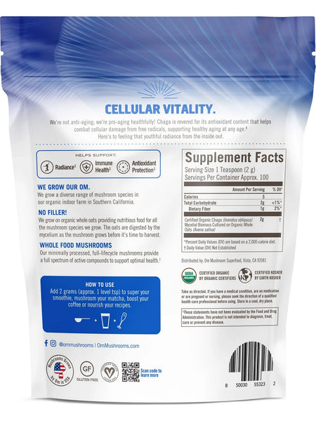 Om Mushroom Superfood, Chaga Certified Organic Mushroom Powder, 7.05 oz