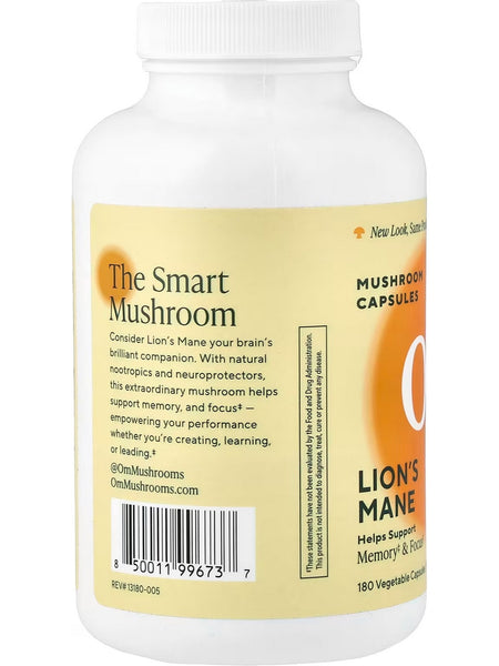 Om Mushroom Superfood, Lion's Mane Mushroom Capsules, 180 Vegetable Capsules