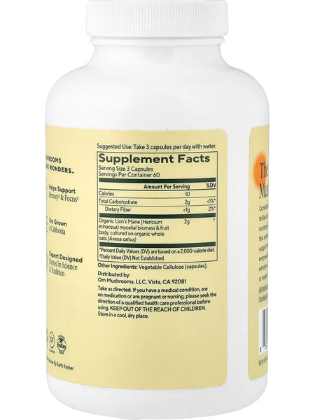Om Mushroom Superfood, Lion's Mane Mushroom Capsules, 180 Vegetable Capsules
