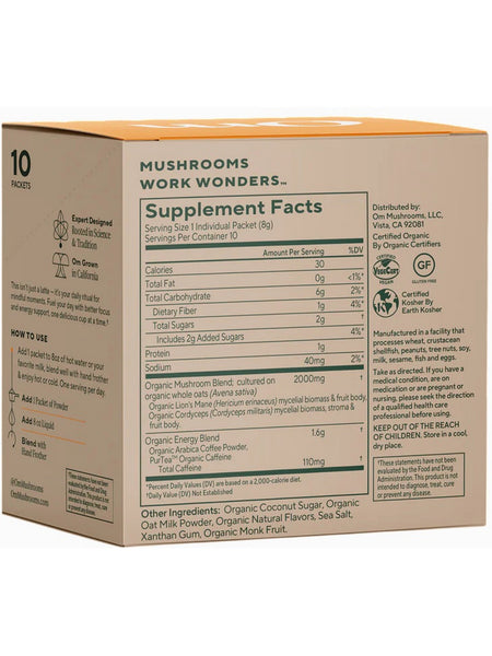 Om Mushroom Superfood, Superfood Mushroom Blend, Coffee Latte, 10 Packets