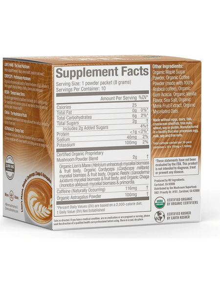 Om Mushroom Superfood, Superfood Mushroom Blend, Coffee Latte, 10 Packets