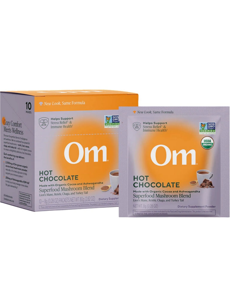 Om Mushroom Superfood, Superfood Mushroom Blend, Hot Chocolate, 10 Packets