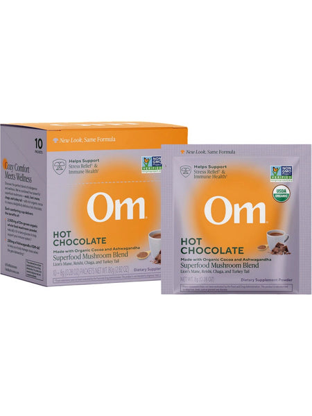 Om Mushroom Superfood, Superfood Mushroom Blend, Hot Chocolate, 10 Packets