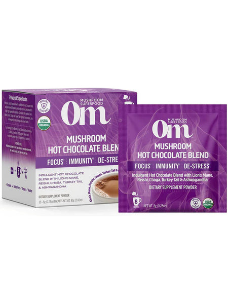 Om Mushroom Superfood, Superfood Mushroom Blend, Hot Chocolate, 10 Packets