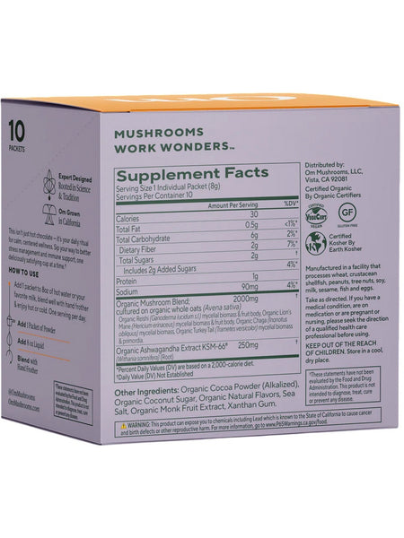 Om Mushroom Superfood, Superfood Mushroom Blend, Hot Chocolate, 10 Packets