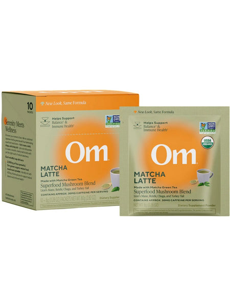 Om Mushroom Superfood, Superfood Mushroom Blend, Matcha Latte, 10 Packets