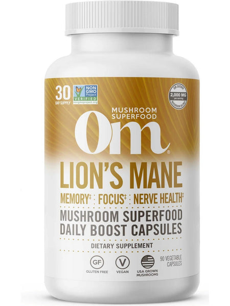 Om Mushroom Superfood, Lion's Mane Mushroom Superfood Daily Boost Capsules, 90 Vegetable Capsules