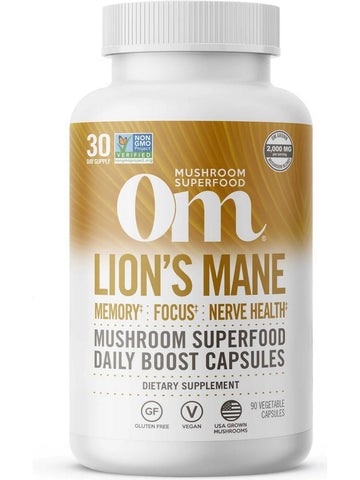Om Mushroom Superfood, Lion's Mane Mushroom Superfood Daily Boost Capsules, 90 Vegetable Capsules