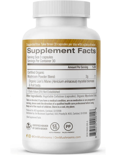 Om Mushroom Superfood, Lion's Mane Mushroom Superfood Daily Boost Capsules, 90 Vegetable Capsules
