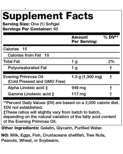 Olympian Labs, Evening Primrose Oil, 1300 mg Cold Pressed, 60 Softgels