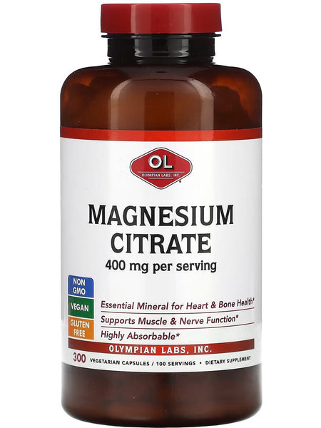 Olympian Labs, Magnesium Citrate, 400 mg, 300 Vegetarian Capsules