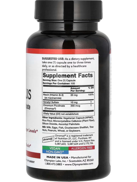 Olympian Labs, Vanadyl Plus with Chromium Picolinate, 100 Vegetarian Capsules